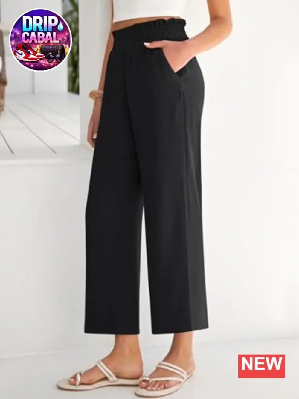 Palazzo Wide Leg Cropped Pants with Pockets, High Waist, Flowy Casual Trousers